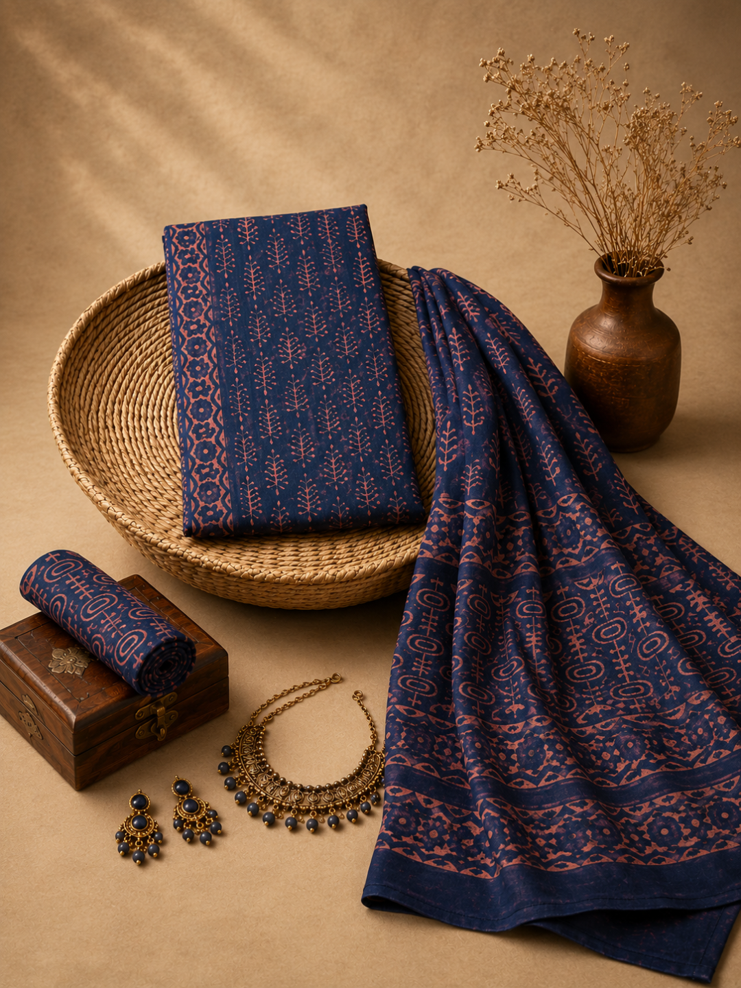 Indigo Batik Tribal Motif | 3-Piece Unstitched Suit Set