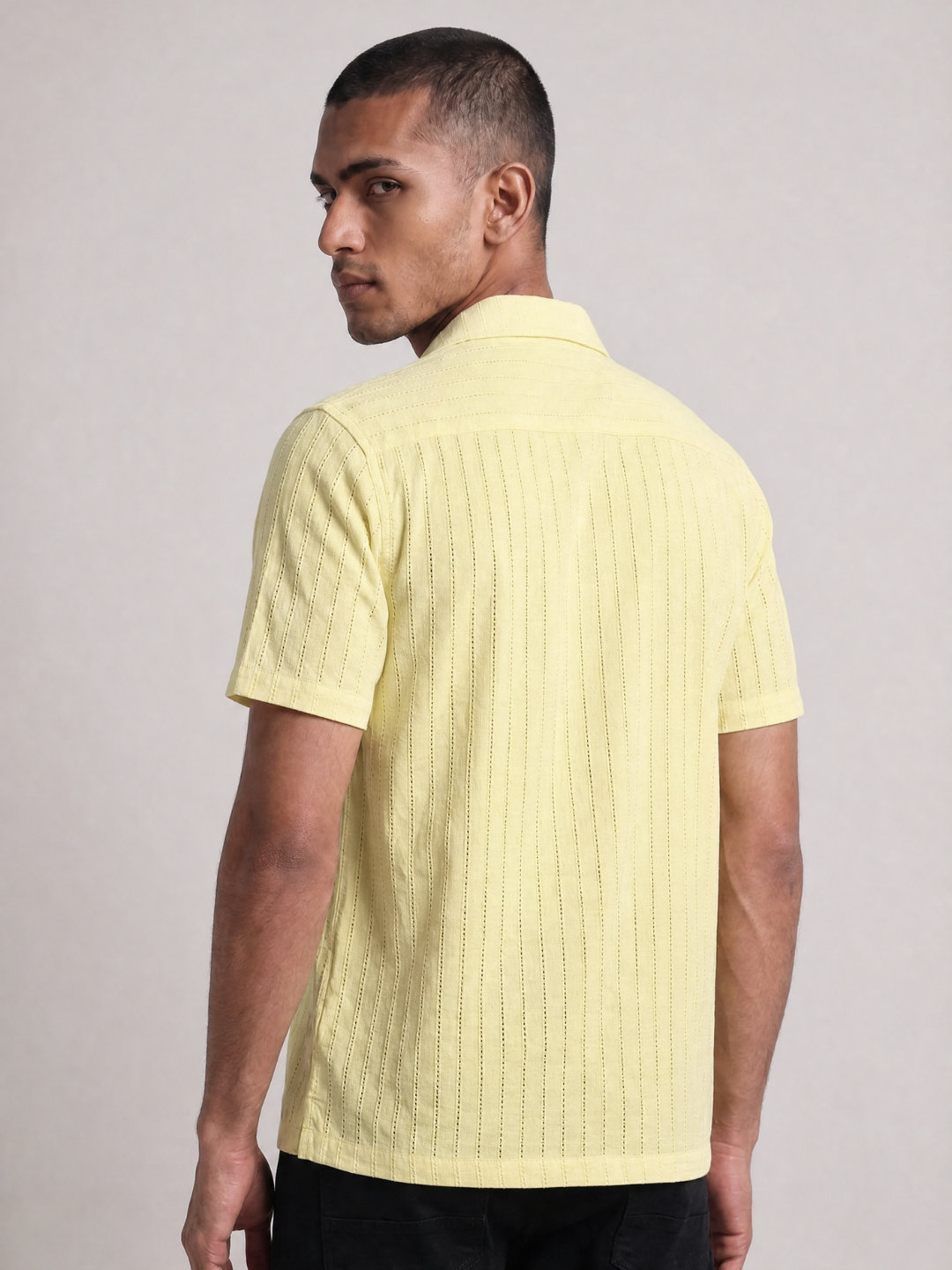 Khadi Lemon Yellow Cuban Collar Half Sleeve  Shirt