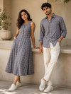 Grey & Black Window Check Khadi Fabric | 100% Cotton