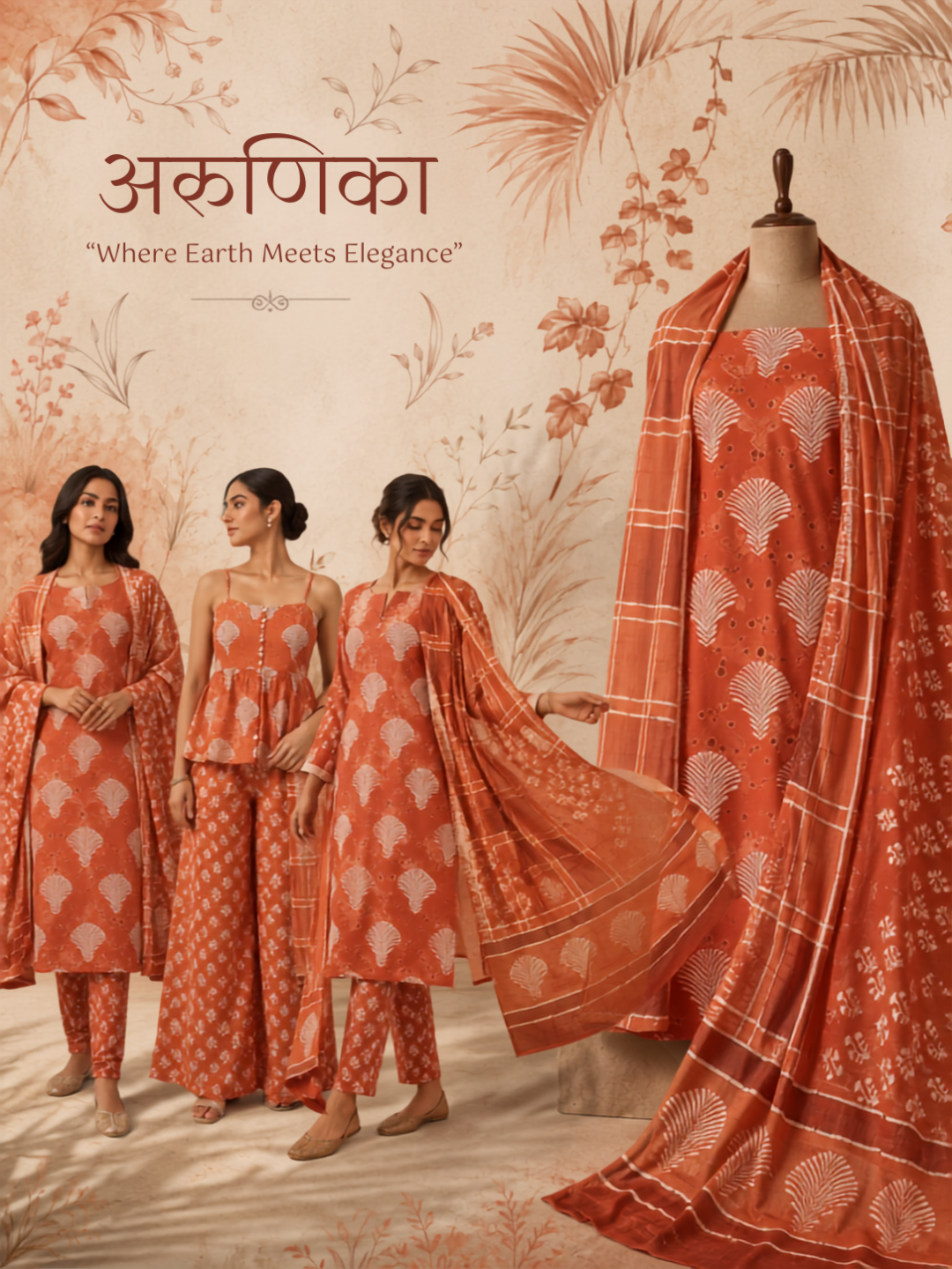 Terracotta Chevron Batik | 3-Piece Unstitched Suit Set