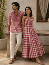 Red & White Buffalo Check Handwoven Khadi Cotton Fabric