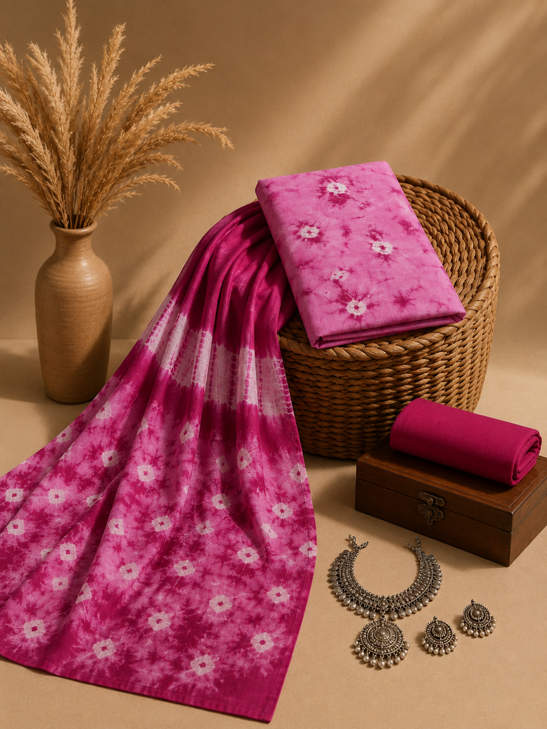 Pink Tie-Dye Shibori Print | 3-Piece Unstitched Suit Set