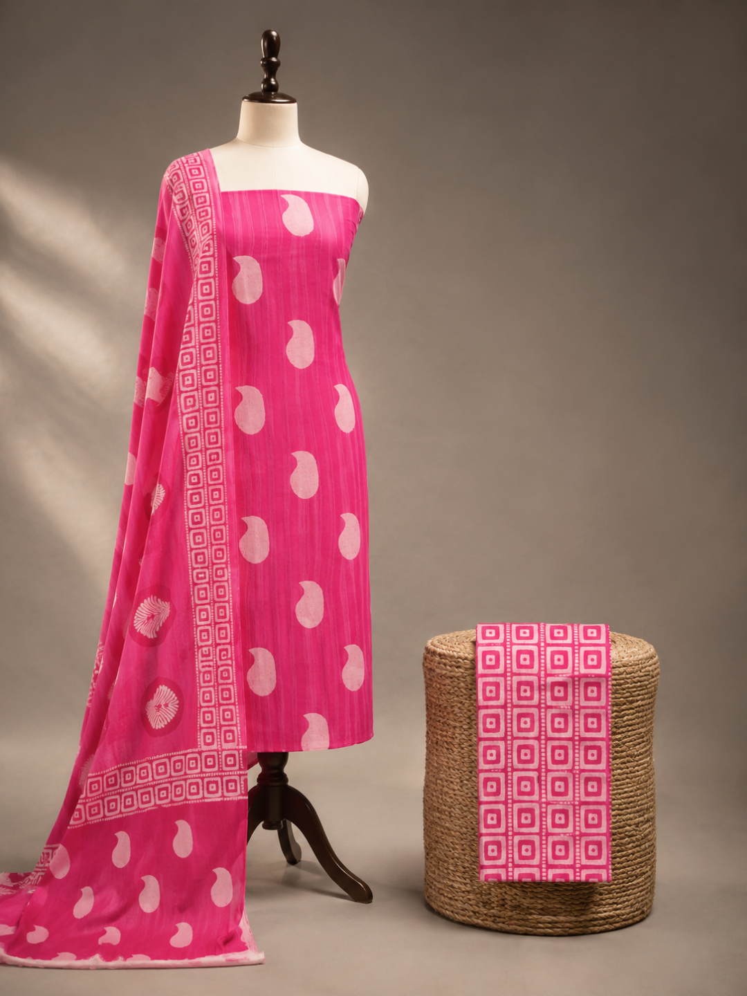 Rani Gulab Buta Block Print | 3-Piece Unstitched Suit Set