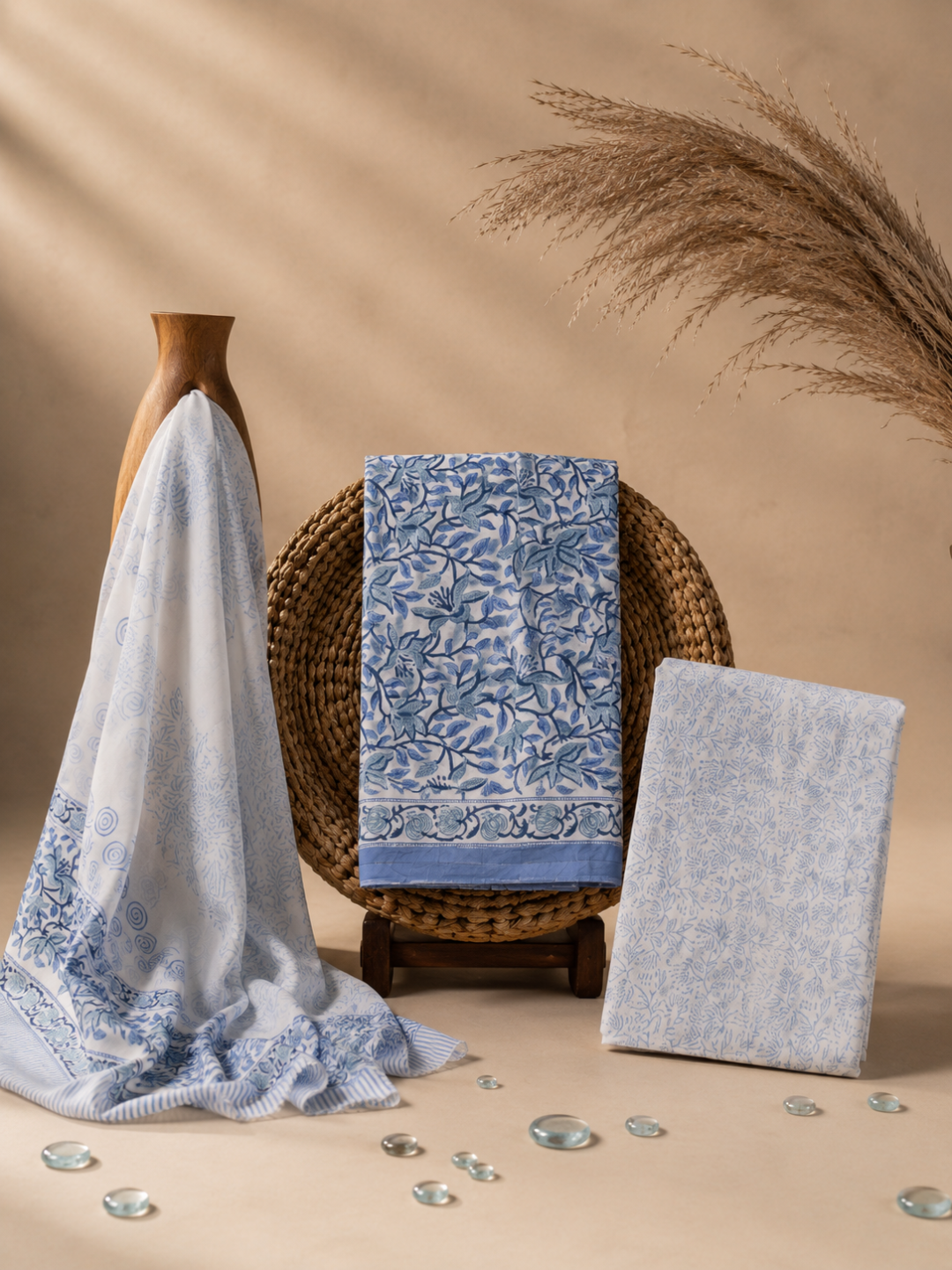 Indigo Blossom Block Print | 3-Piece Unstitched Suit Set