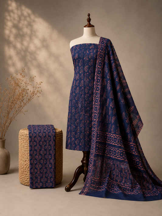 Indigo Batik Tribal Motif | 3-Piece Unstitched Suit Set