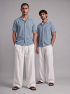 Khadi Pigeon Blue Cuban Collar Half Sleeve  Shirt