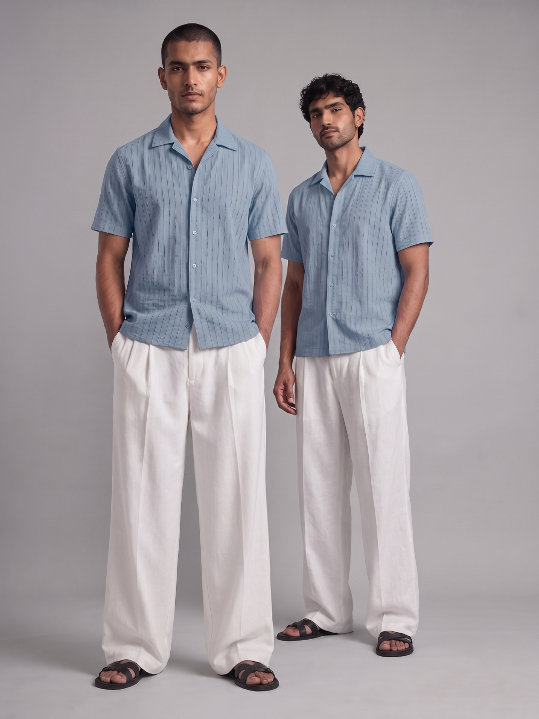 Khadi Pigeon Blue Cuban Collar Half Sleeve  Shirt