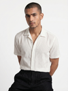 Khadi Pearl White Cuban Collar Half Sleeve  Shirt