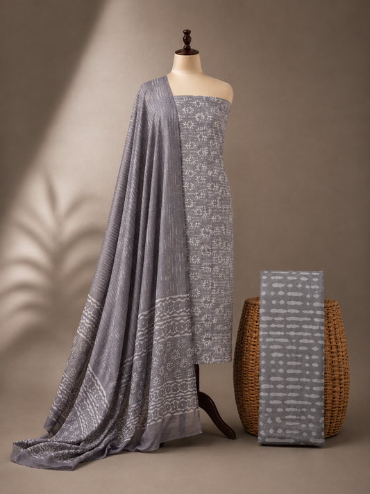 Grey Batik Abstract Motif | 3-Piece Unstitched Suit Set