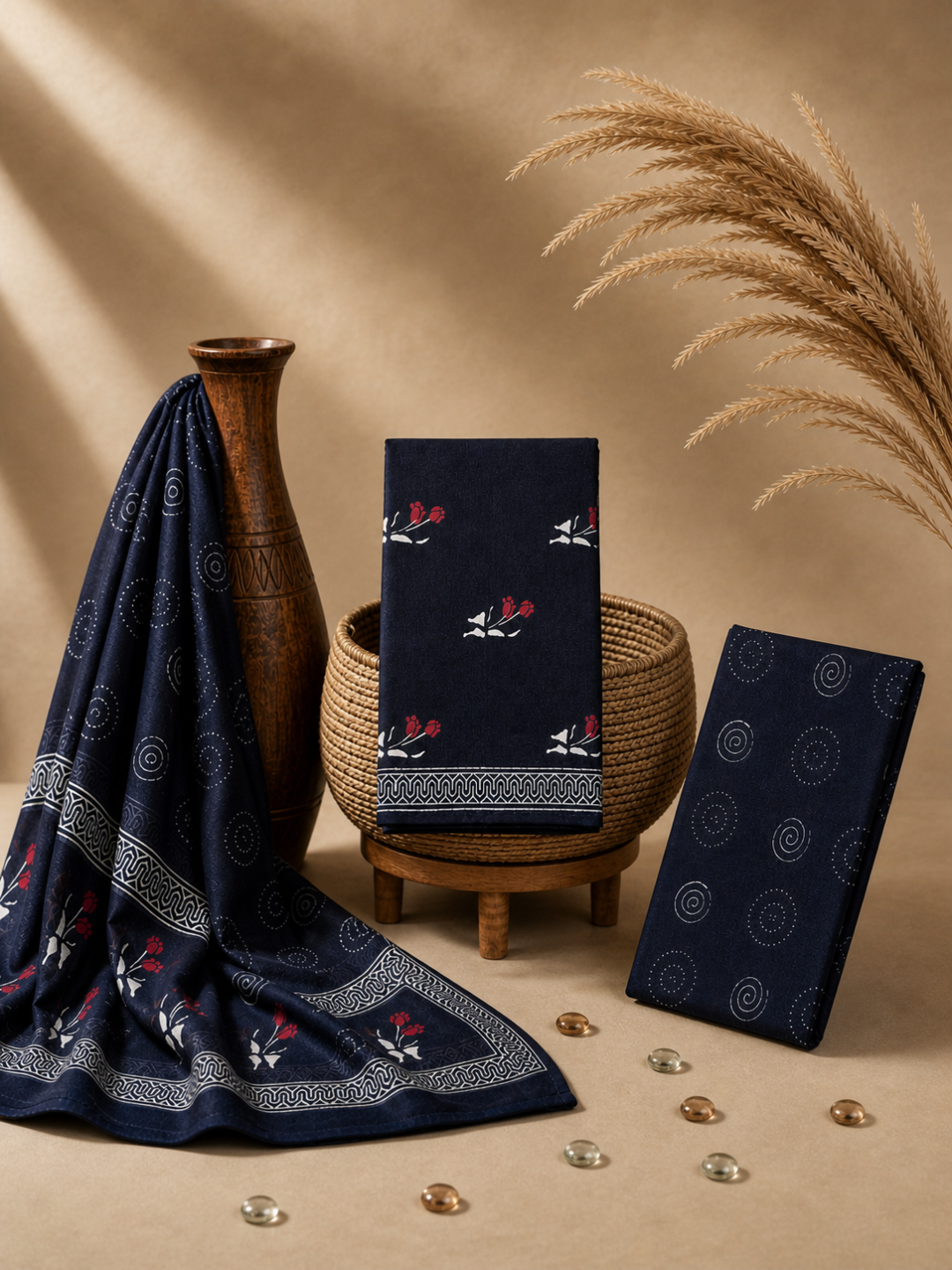 Black Color Batik Floral Buti Print | 3-Piece Unstitched Suit Set