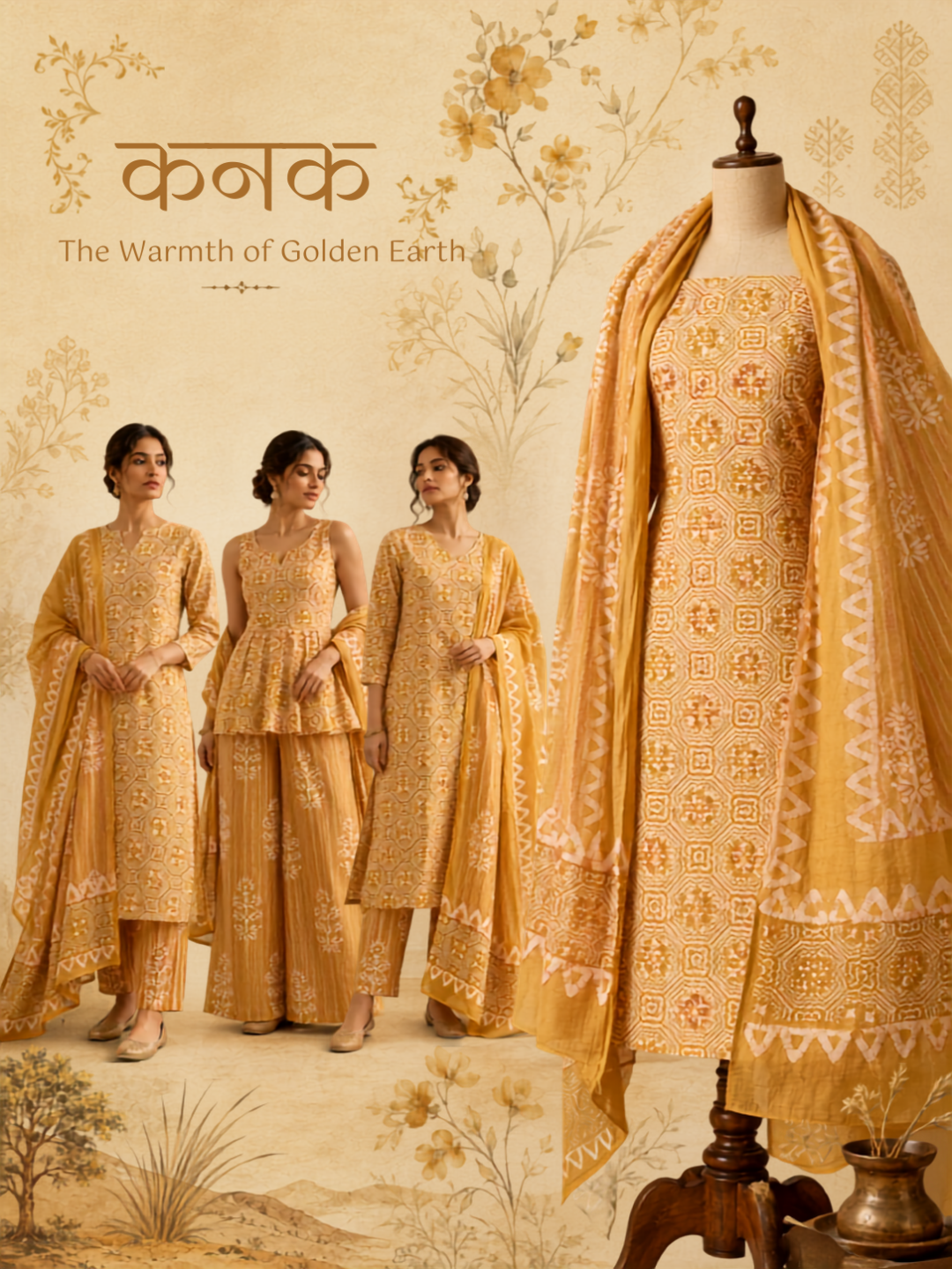 Mustard Mosaic Batik | 3-Piece Unstitched Suit Set