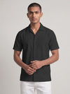 Khadi Midnight Black Cuban Collar Half Sleeve  Shirt