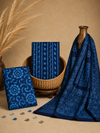 Blue Batik Spiral Print with Ethnic Dupatta 3 Pcs Unstitched Suit Set
