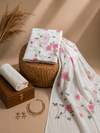 Khaddar Exclusive Hand Painted 3 Pcs Unstitched Suit Set - White & Pink Floral