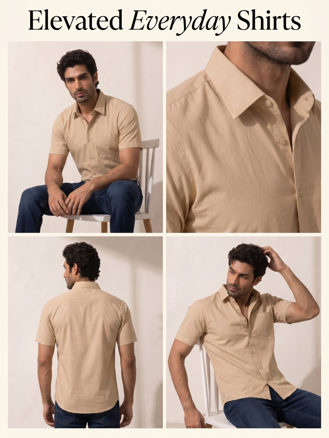 Beige Khadi Cotton Smart Casual Shirt Half Sleeve