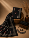 Black Batik Leaf Motif - 3-Piece Unstitched Suit Set