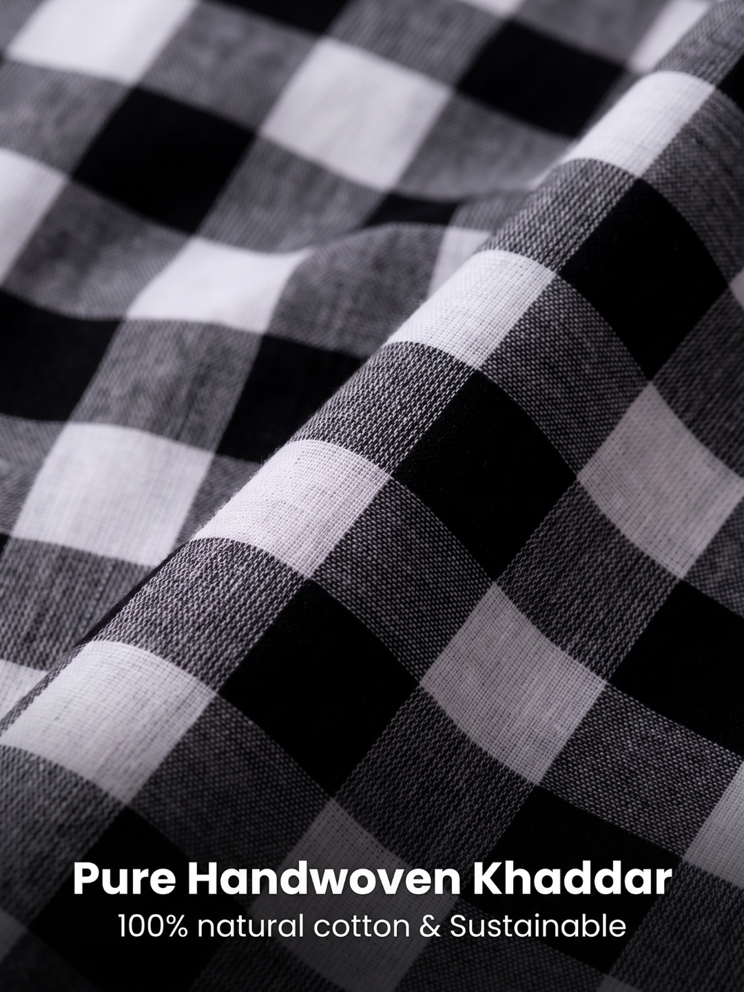 Classic Handloom Khaddar Check Fabric – Black & White