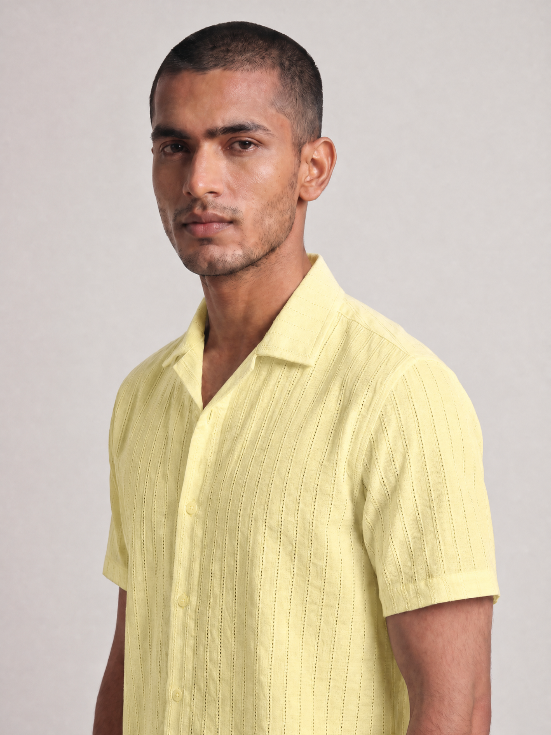 Khadi Lemon Yellow Cuban Collar Half Sleeve  Shirt