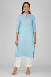 Women Khadi Long Kurti in Pastel Blue