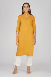 Women's Long Khadi Kurti Mustard Yellow