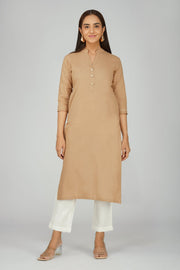 Women's Khadi Long  Kurti Beige Brown