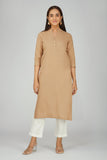 Women's Khadi Long  Kurti Beige Brown