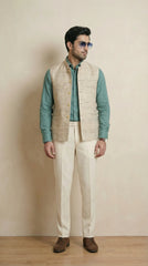 Silk Beige Signature Nehru Fit Jacket | 100% Woolen