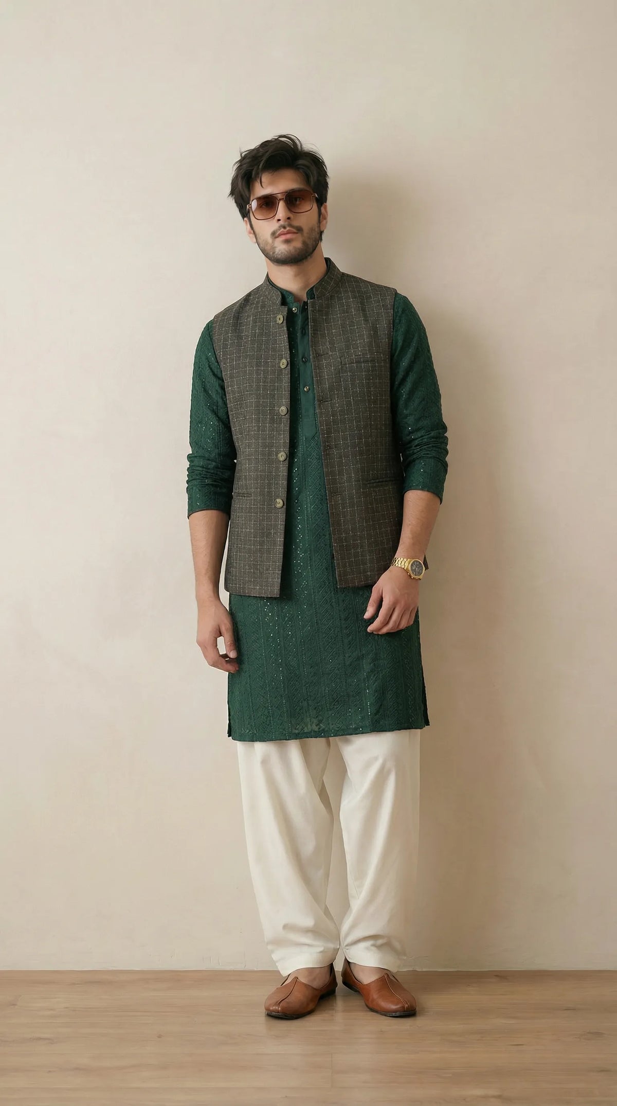 Dark Green Signature Nehru Fit Jacket | 100% Woolen