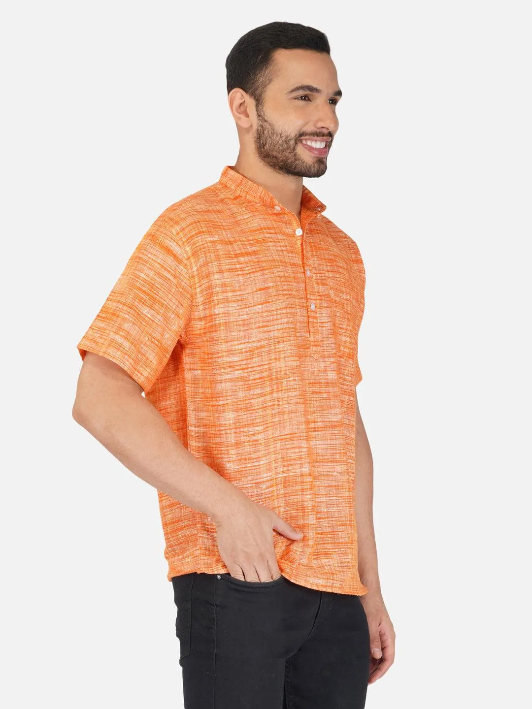 Pure Khadi Short Kurta in Orange Color