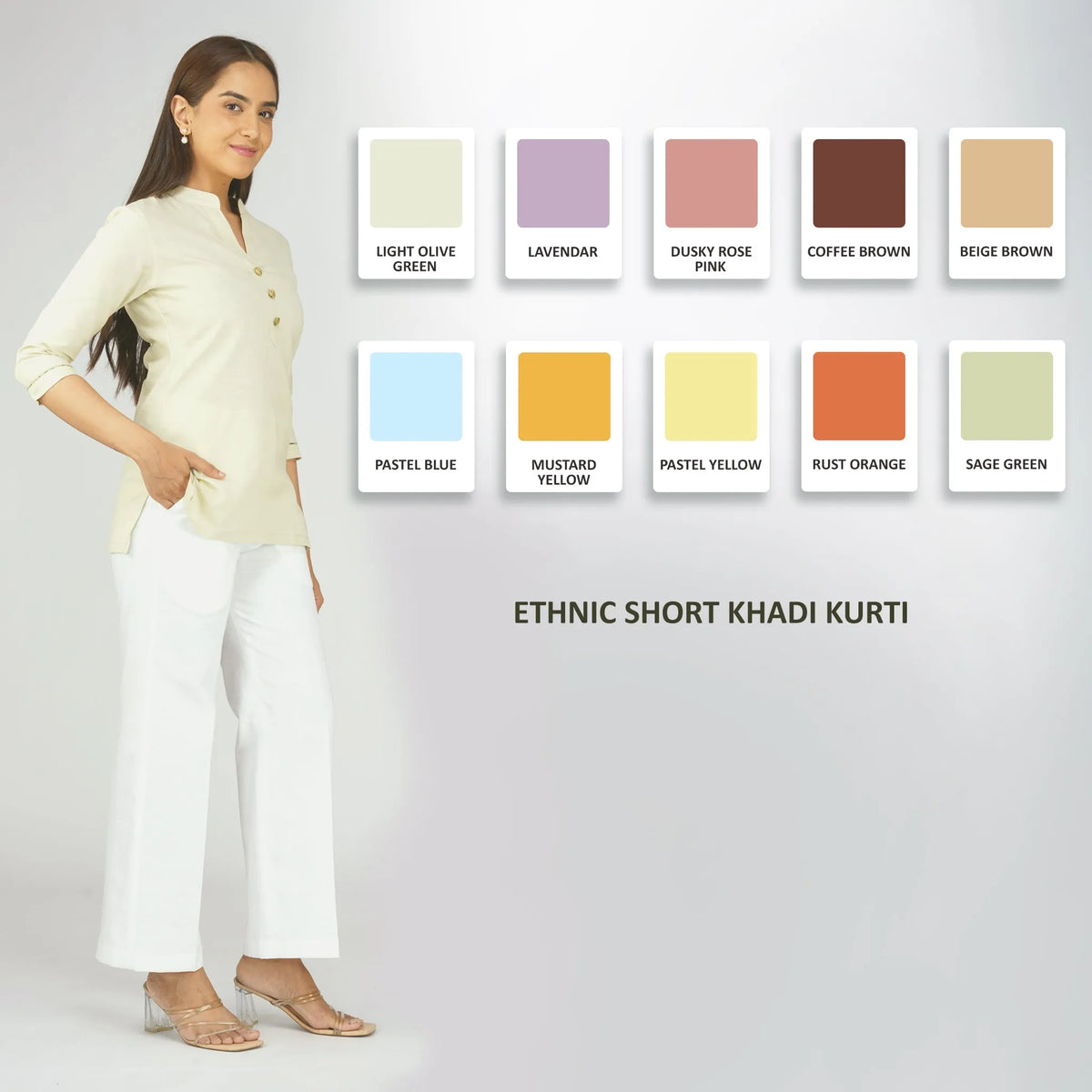 Women's Khadi Short Kurti Light Olive Green