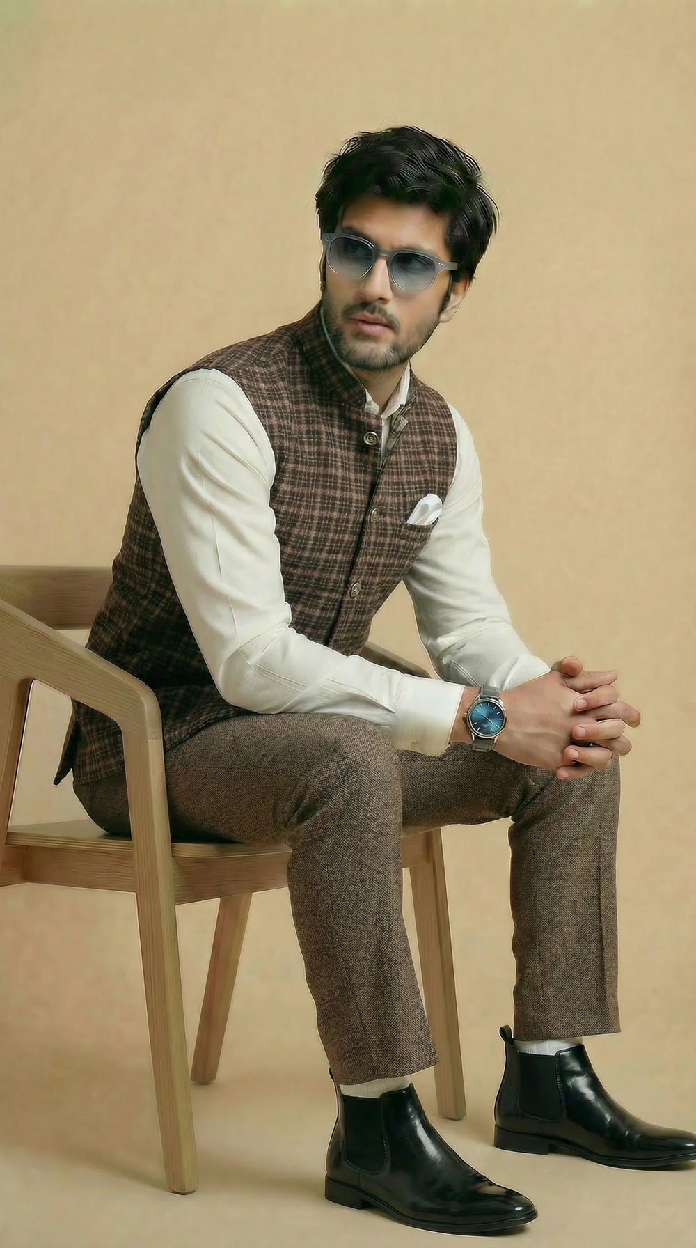 Reversible Earthy Brown Nehru Fit Jacket | 100% Woolen