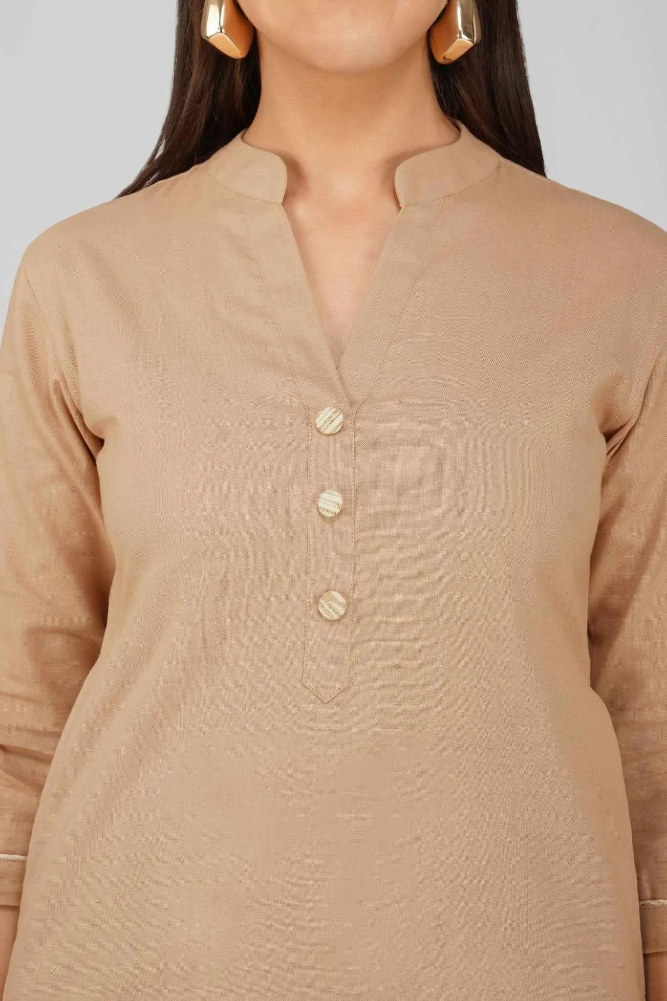 Women's Khadi Long  Kurti Beige Brown