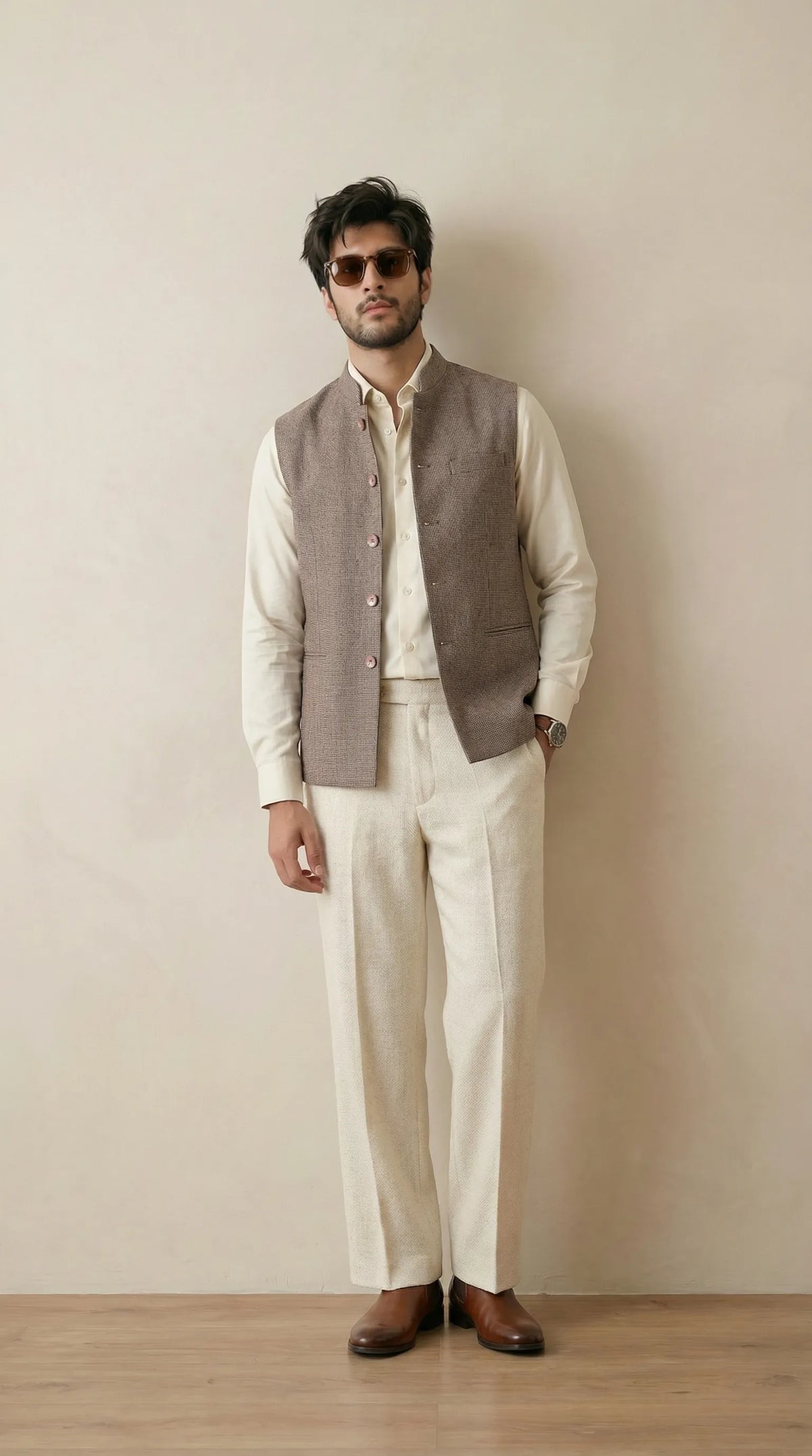 Soft Brown Signature Nehru Fit Jacket | 100% Woolen