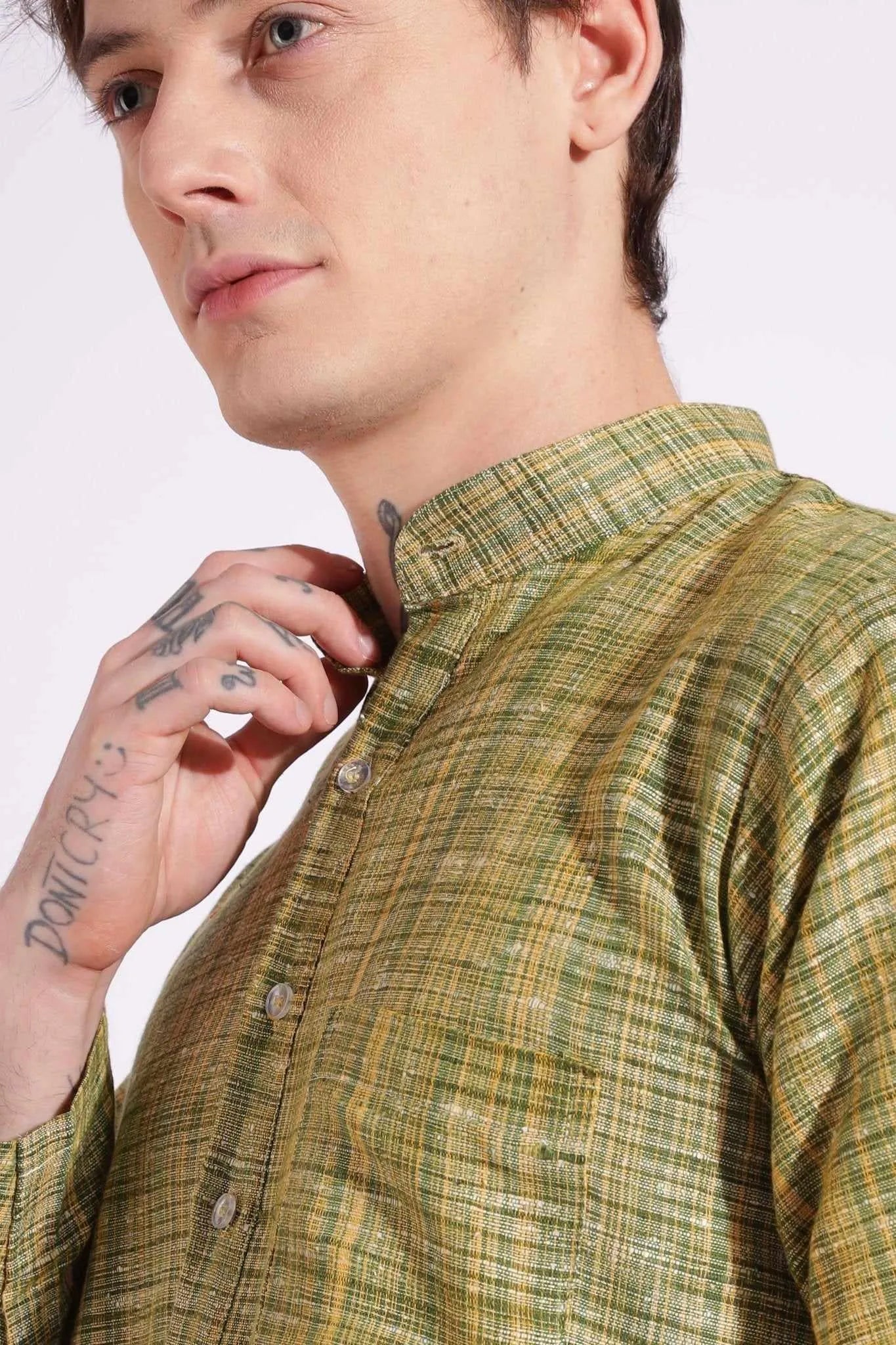 Dark Green Khadi Kurta