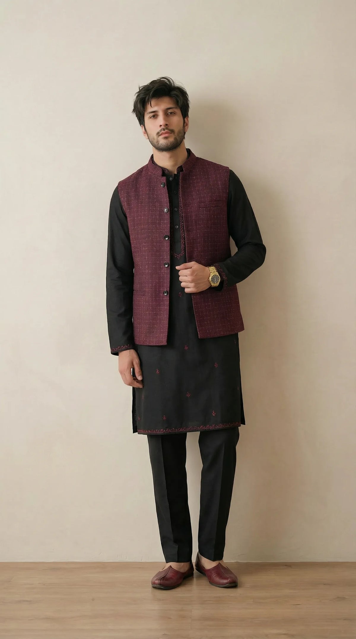 Burgundy Signature Nehru Fit Jacket | 100% Woolen