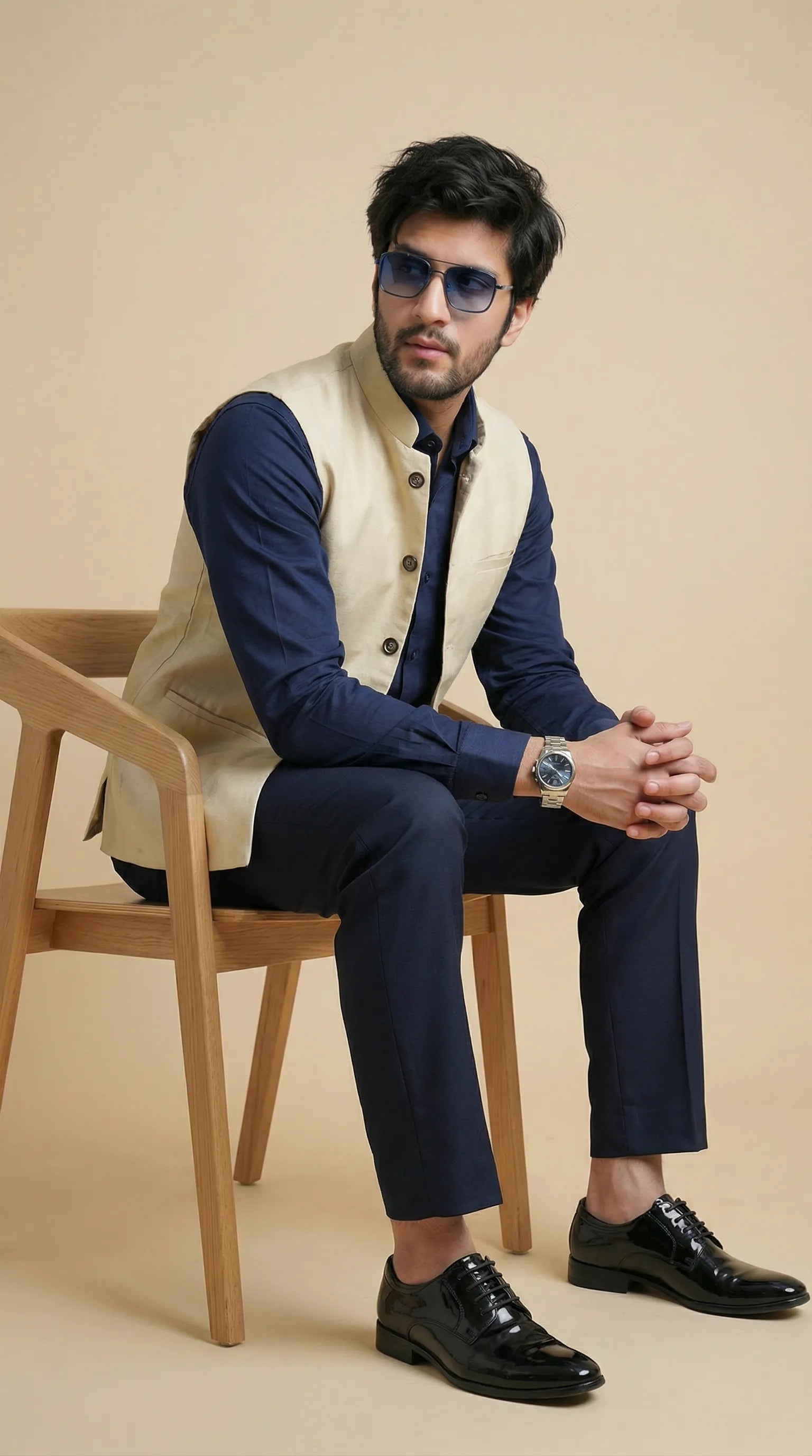 Silk Cream Signature Nehru Fit Jacket | 100% Woolen