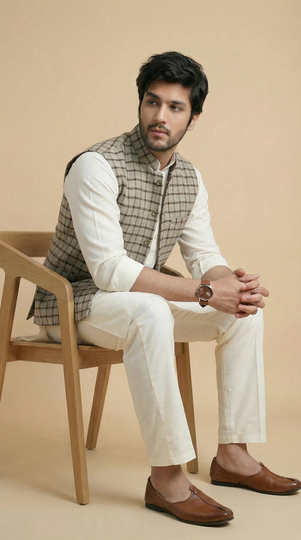 Reversible Earthy Brown Nehru Fit Jacket | 100% Woolen