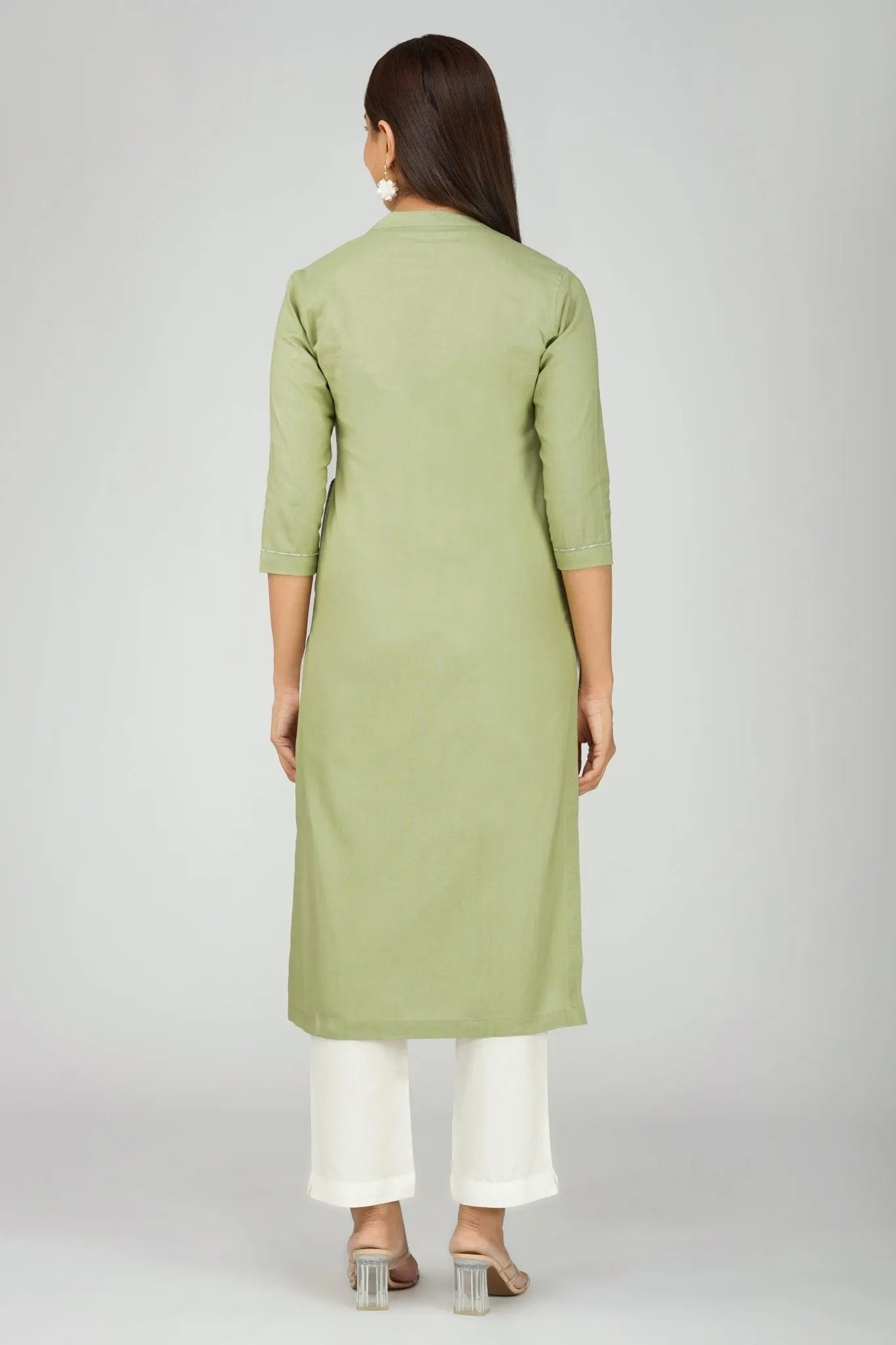 Women's khadi long Kurti Sage Green