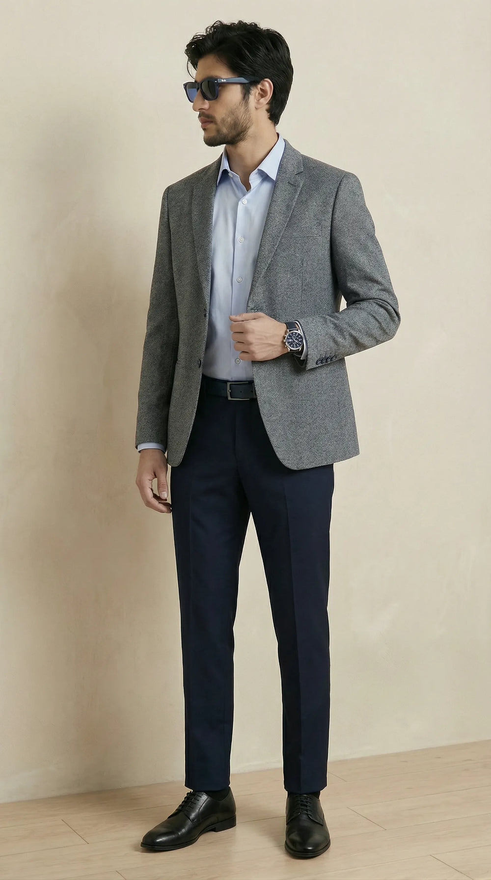 Dark Grey Tweed Blazer | 100% Wool, Classic Structured Fit