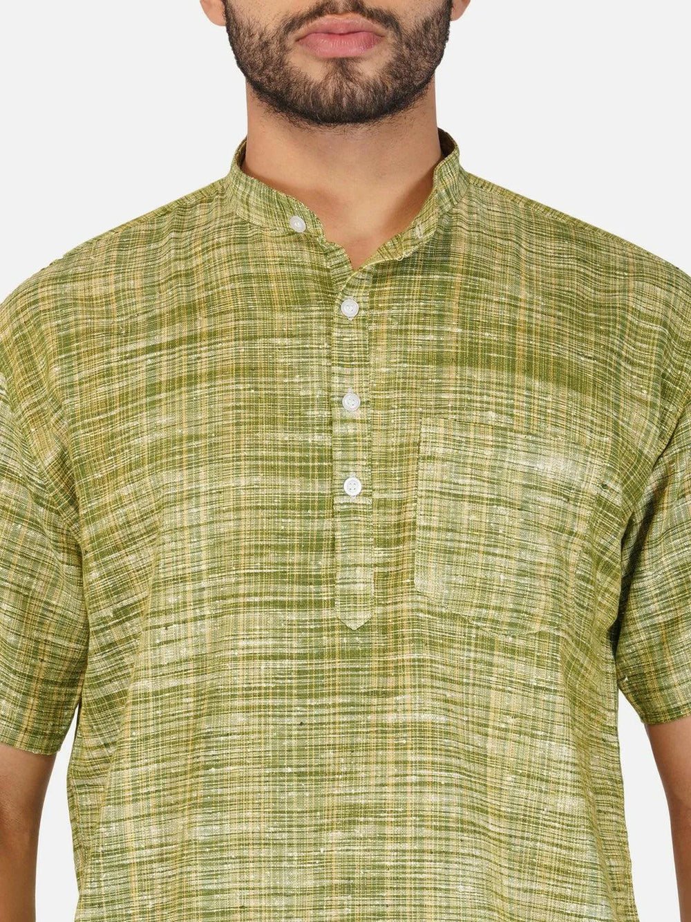 Pure Khadi Short Kurta in Green Color