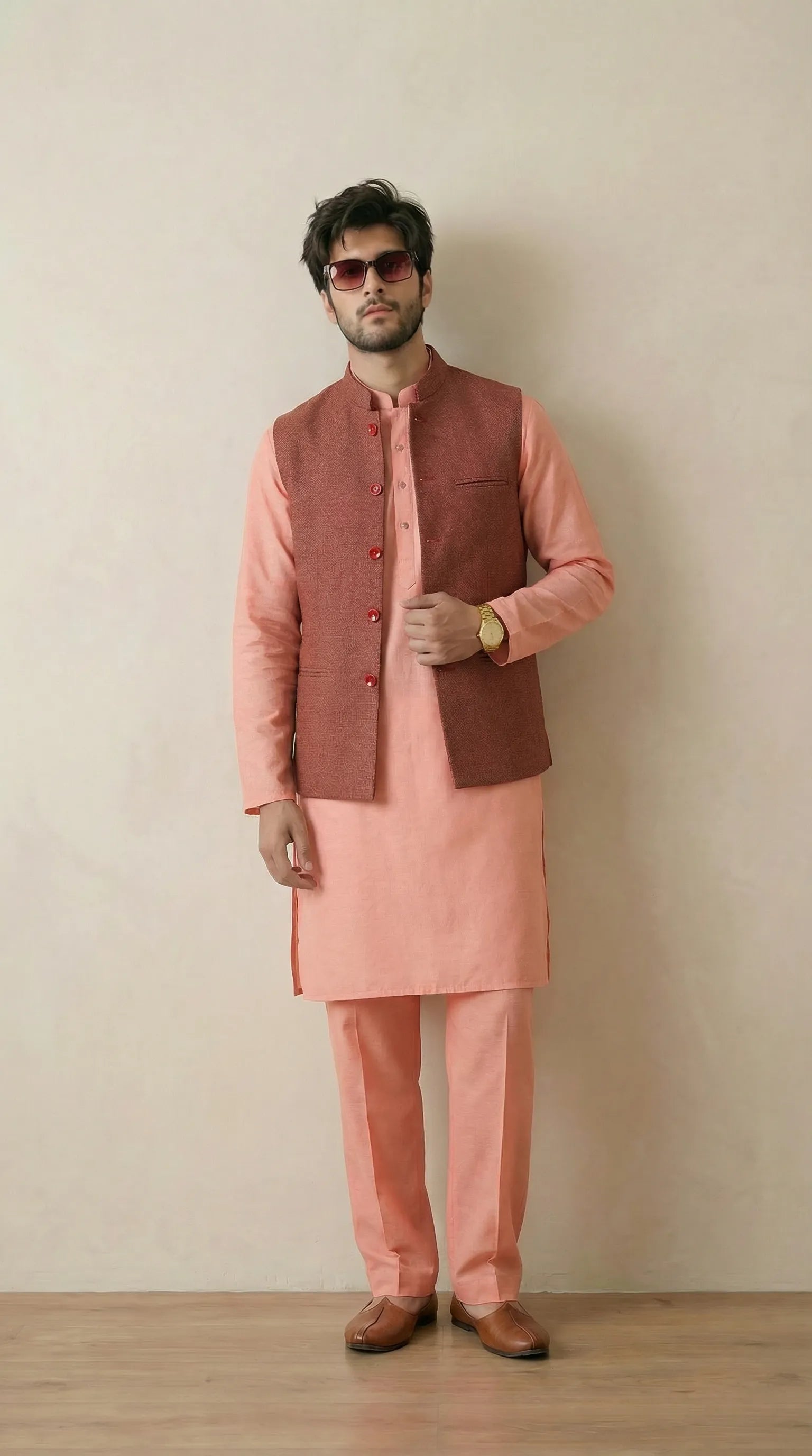 Carrot Red Signature Nehru Fit Jacket | 100% Woolen