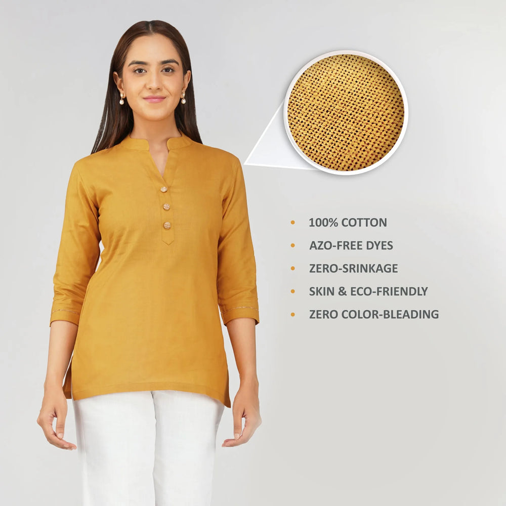 Women's Khadi Short Kurti Mustard Yellow