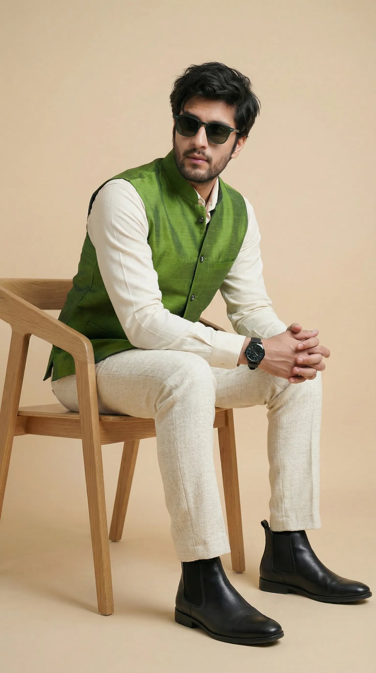 Lime Green Signature Nehru Fit Jacket | 100% Woolen