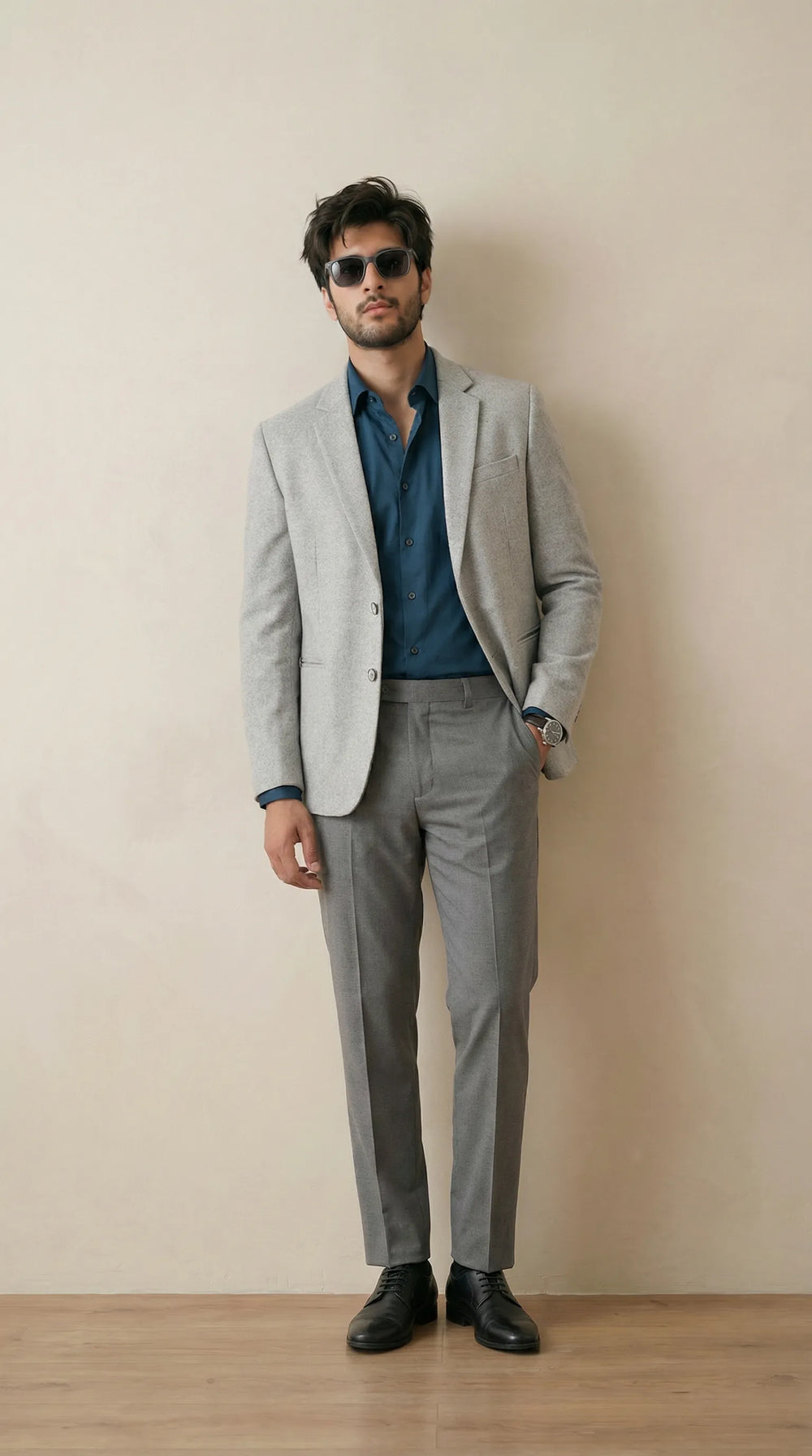 Silver Grey Tweed Blazer | 100% Wool, Classic Structured Fit