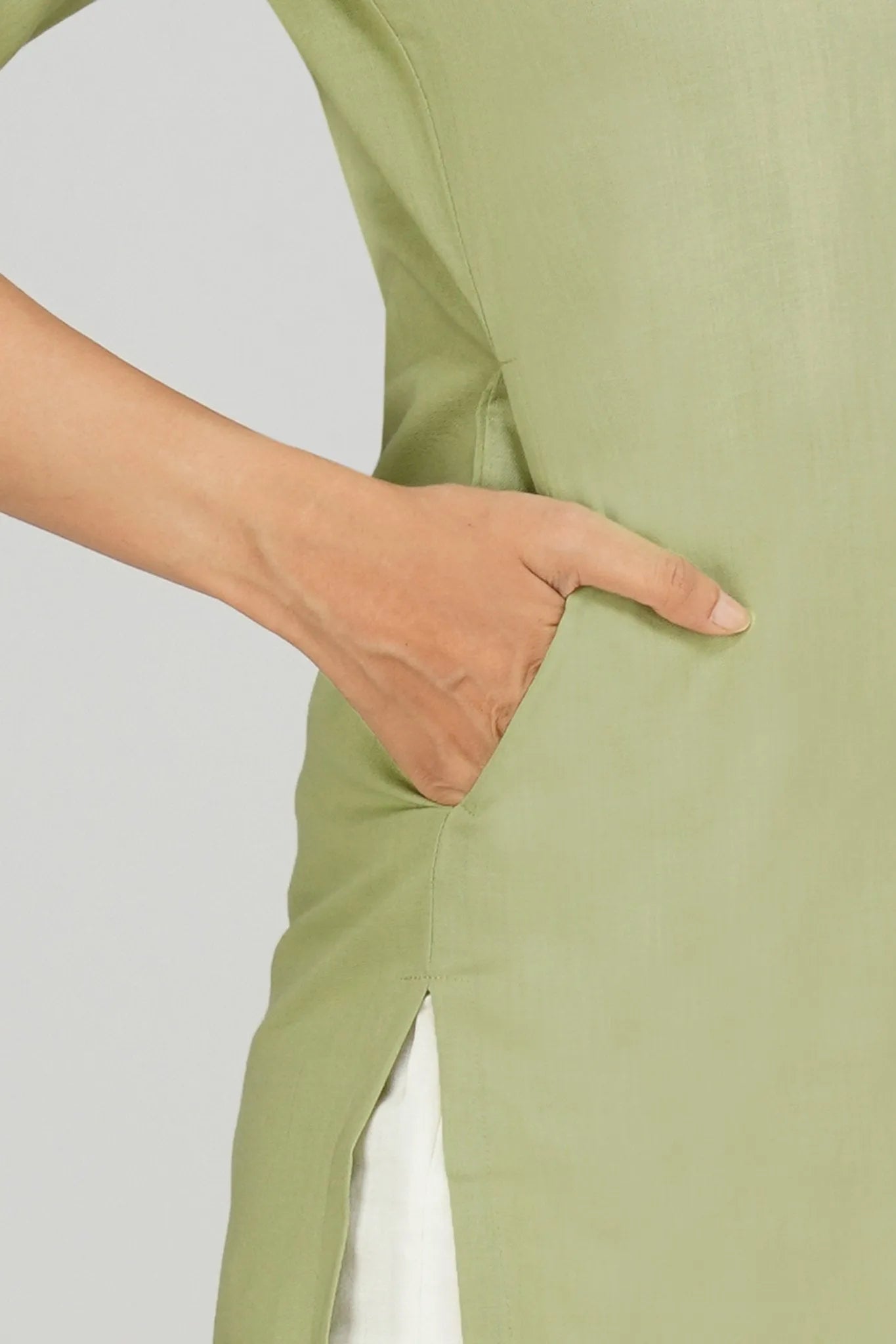 Women's khadi long Kurti Sage Green