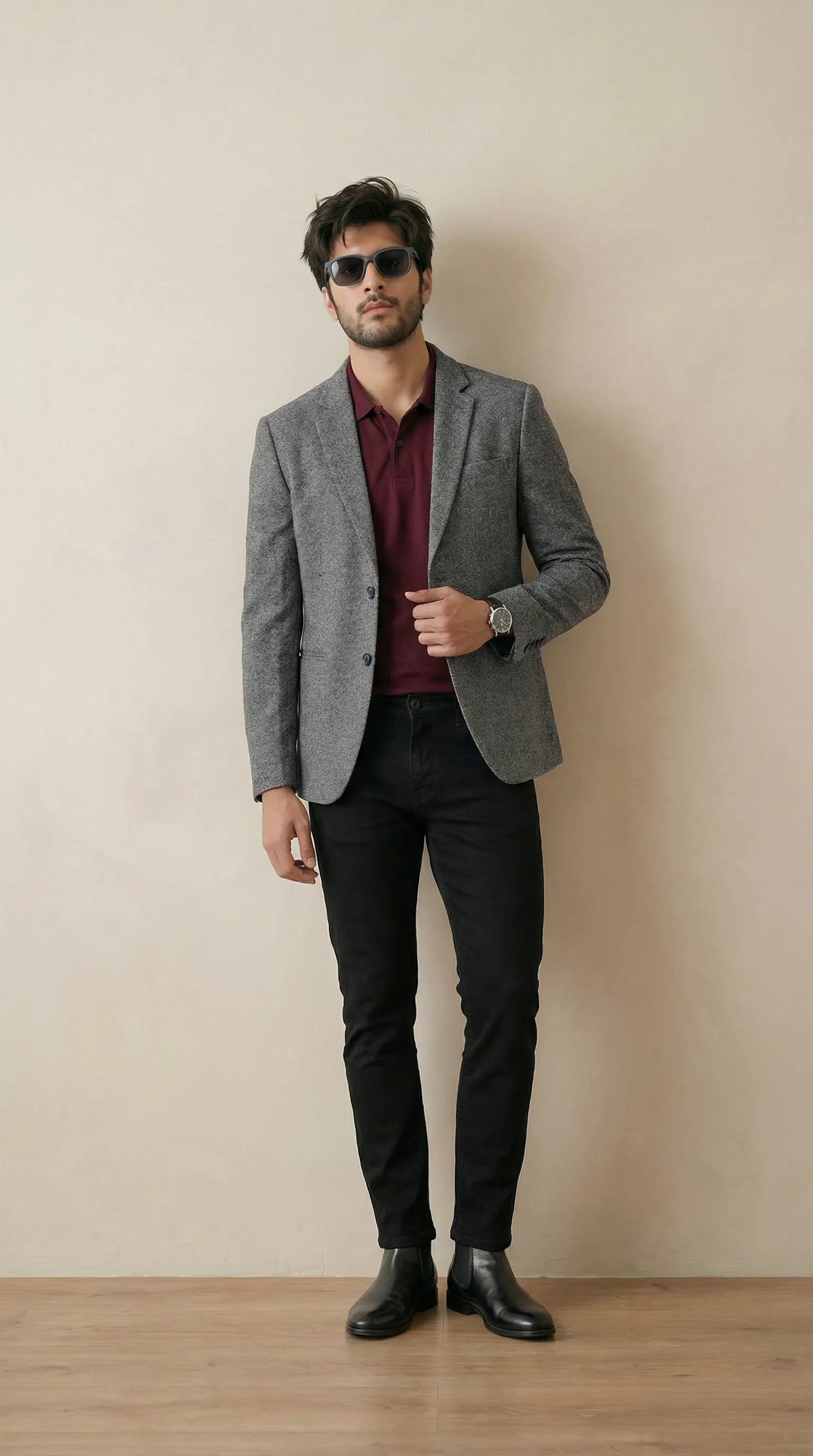Dark Grey Tweed Blazer | 100% Wool, Classic Structured Fit
