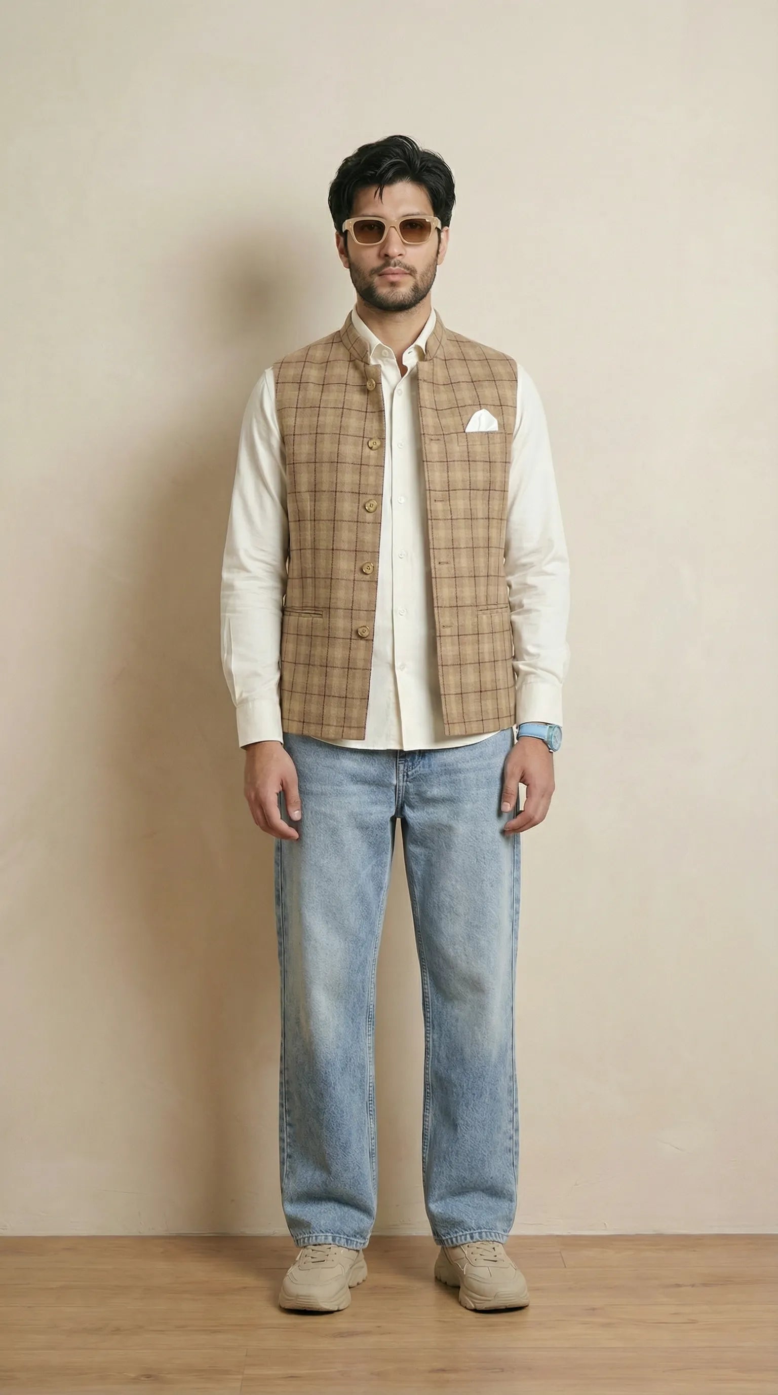 Camel Brown Signature Nehru Fit Jacket | 100% Woolen