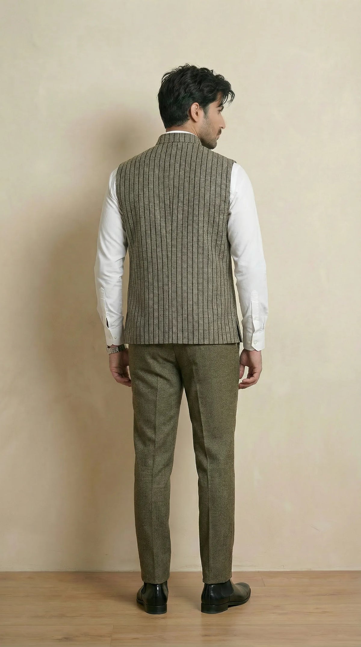 Greyish Green Signature Nehru Fit Jacket | 100% Woolen