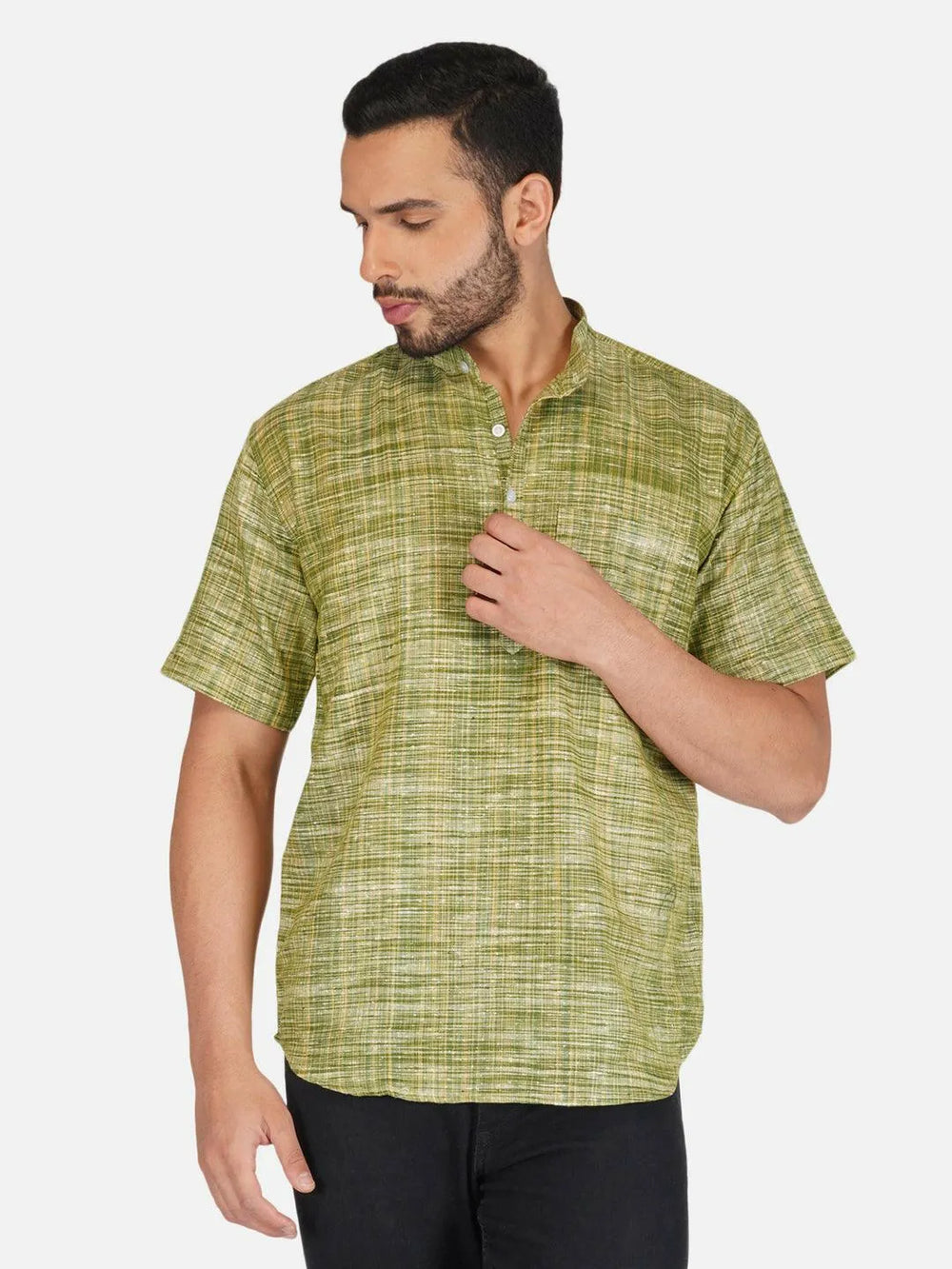 Pure Khadi Short Kurta in Green Color