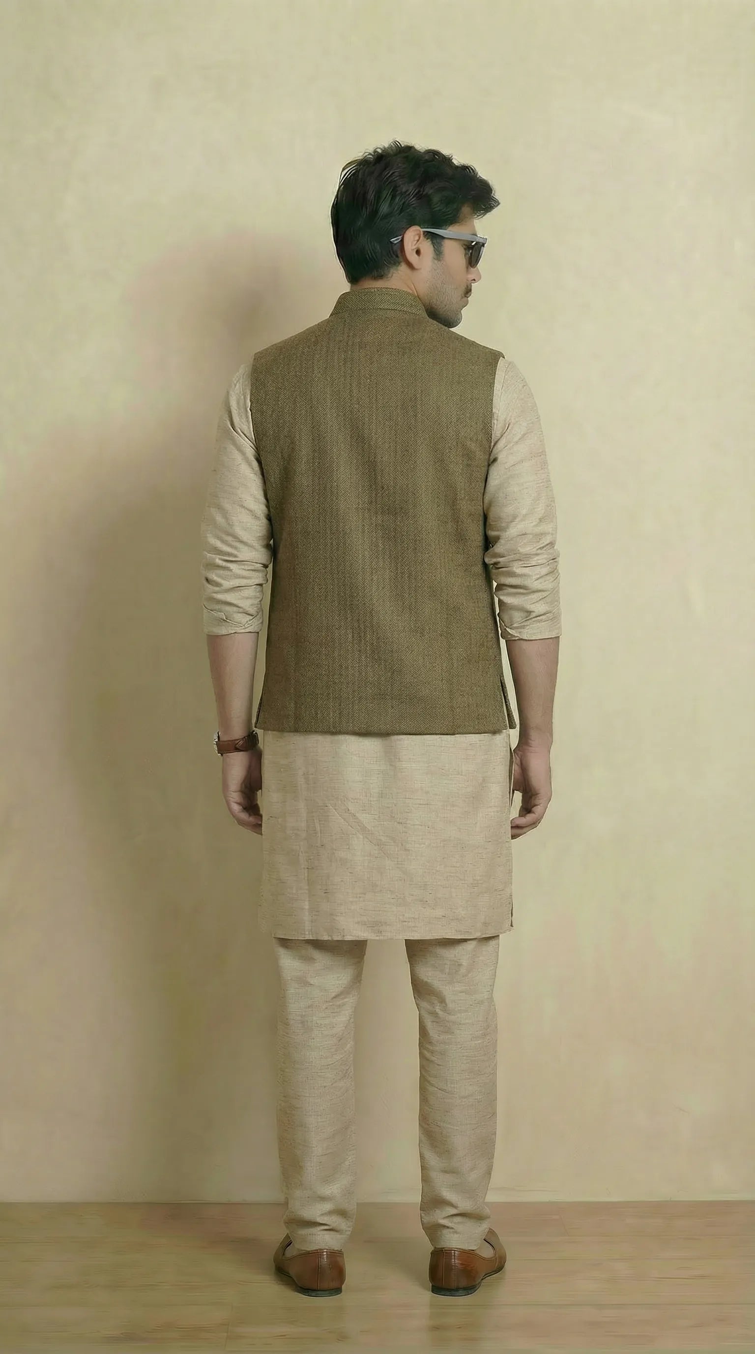 Reversible Biscuit Brown Nehru Fit Jacket | 100% Woolen